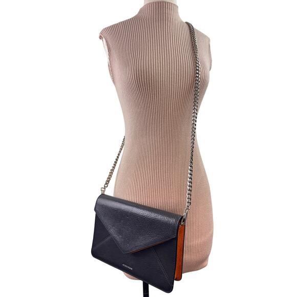 Acidchrome Handbag Black Camel Leather Magnetic Chain Strap Clutch Crossbody Bag - Picture 1 of 7